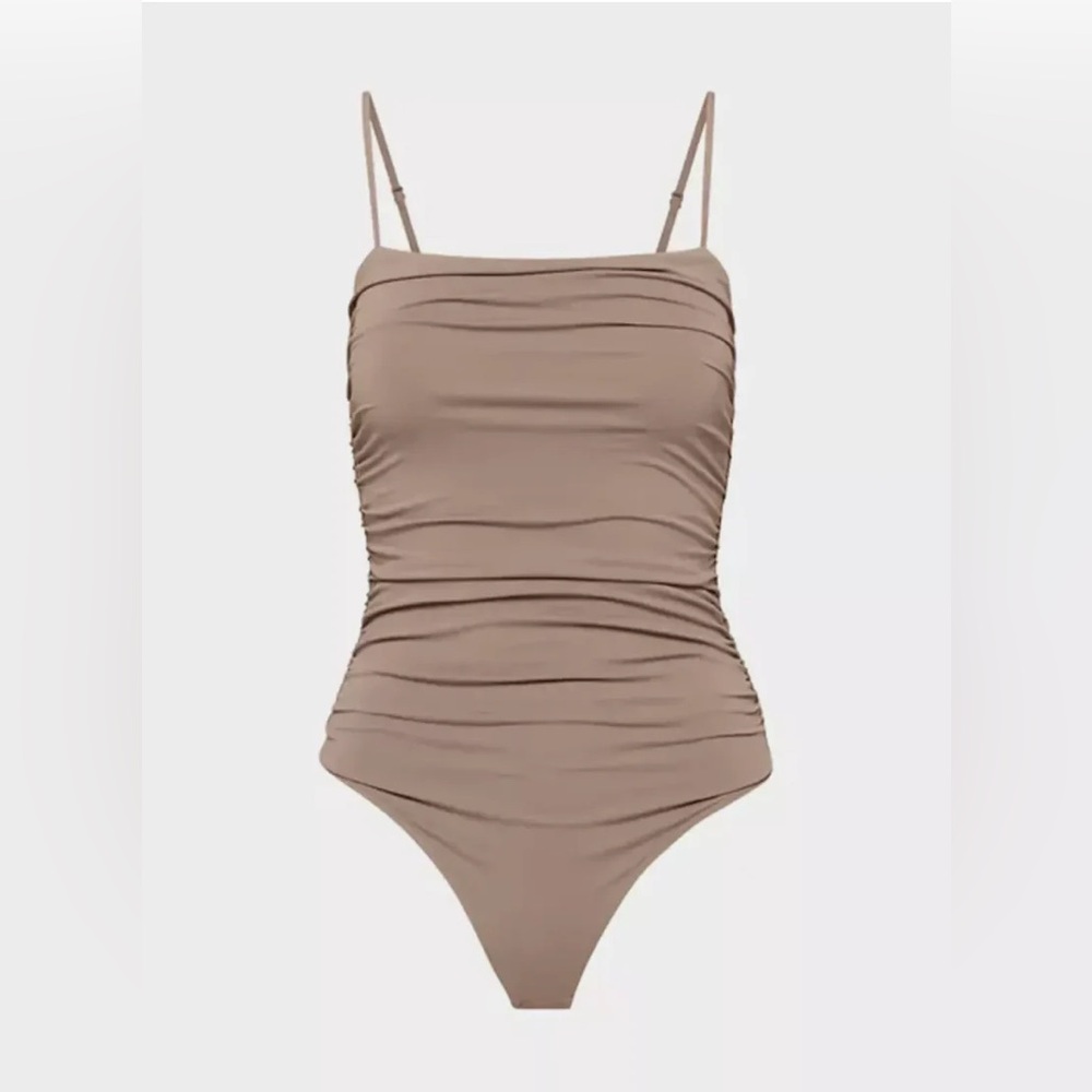Aritzia Babaton Contour Ruched Bodysuit in Deep Taupe #109328